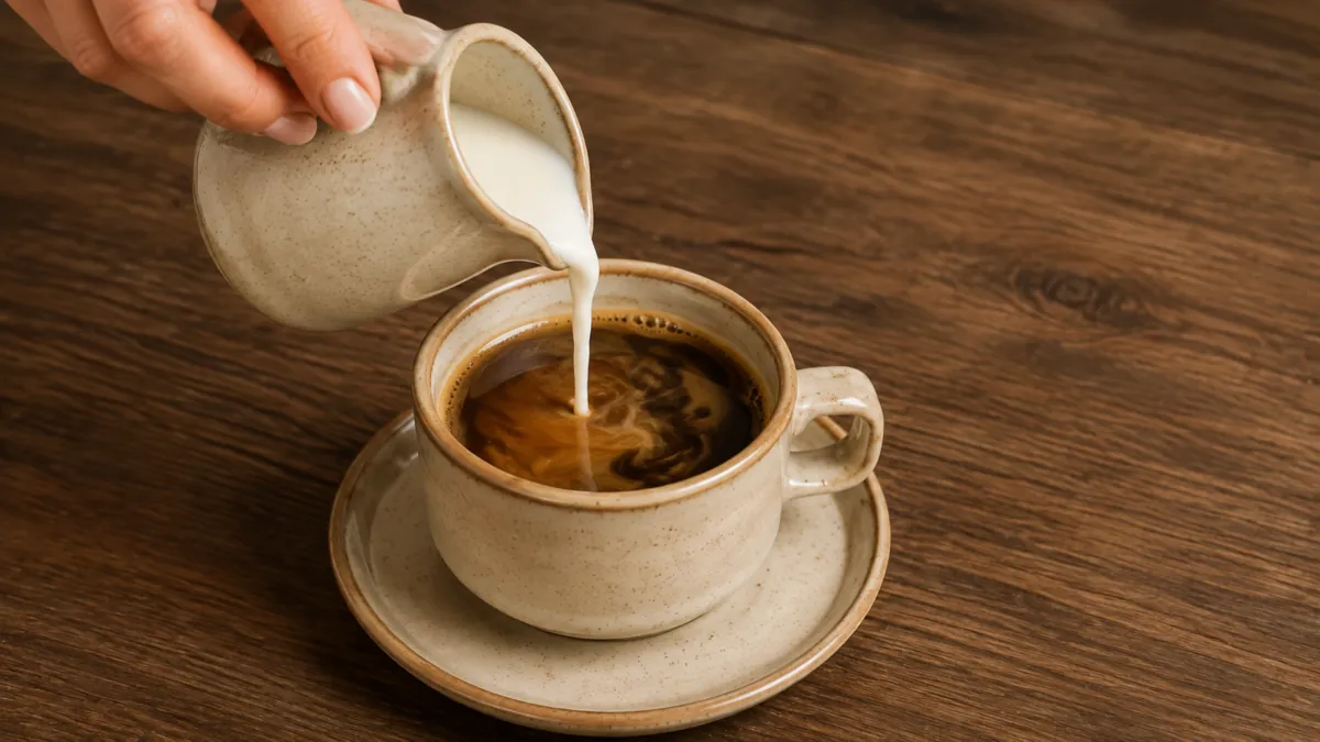Latte versato in una tazza di caffè