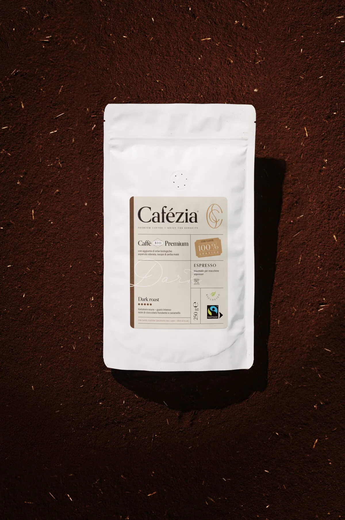 Coffee bag espresso dark 250g mockup photo